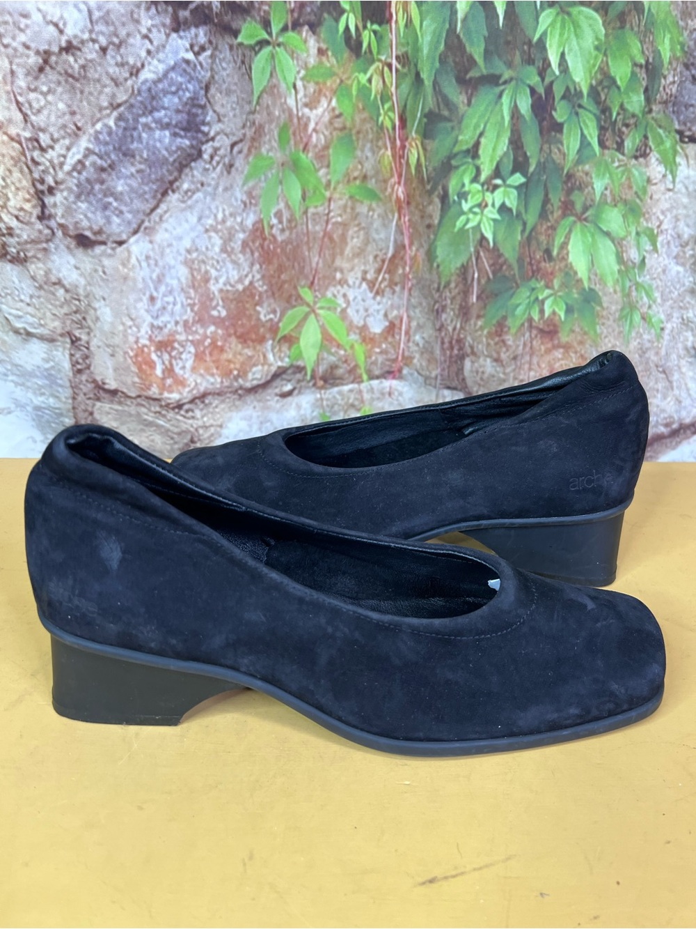 ARCHE Black Square Toe Minimalist Slip-On Heels, Made in France, 40 - Picture 8 of 13